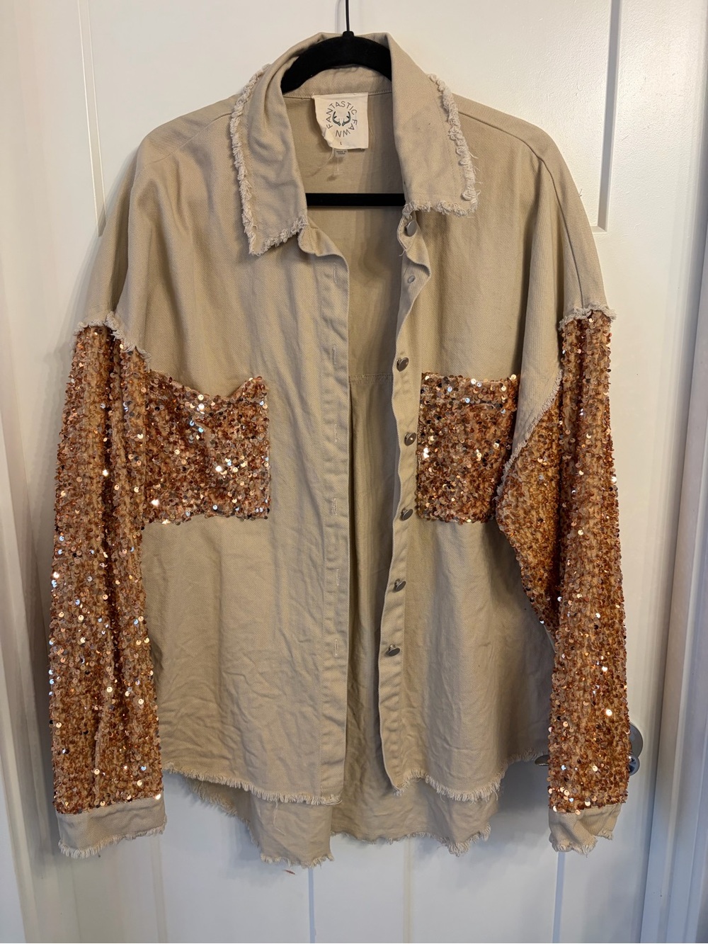 Fantastic Fawn Taupe and Gold Sequin Jacket